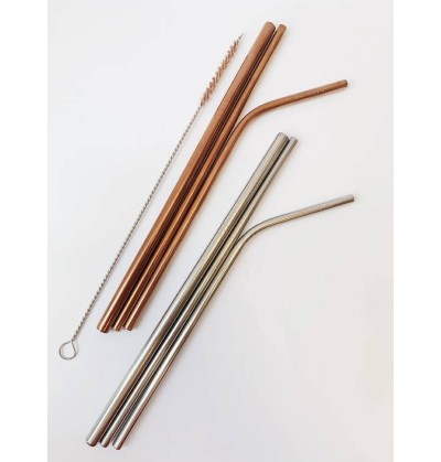 Pack de 3 pailles en acier inoxydable + brosse