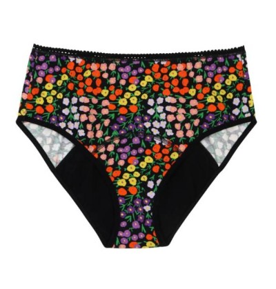 Culotte menstruelle taille haute "Disco Flowers"
