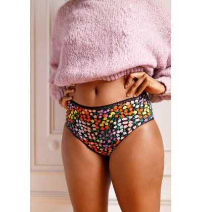Culotte menstruelle taille haute "Disco Flowers"