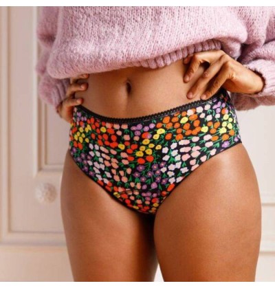 Culotte menstruelle taille haute "Disco Flowers"